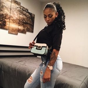 Betsy Johnson Faux Leather Teal White Black purse